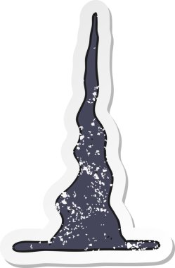 Bir insan tarafından çizilmiş bir çizgi film cadısı şapkasının gerilimli retro yapıştırması.