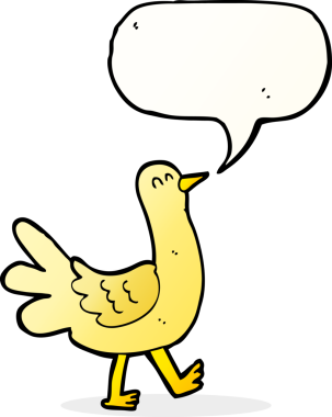 Bir insan tarafından çizilmiş konuşma balonlu yürüyen kuş.