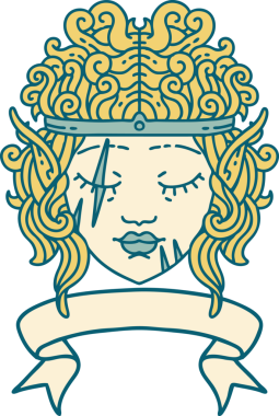 Retro Dövme Tarzı Elf Barbar karakter yüzü Bir insan tarafından çizilmiş pankartıyla