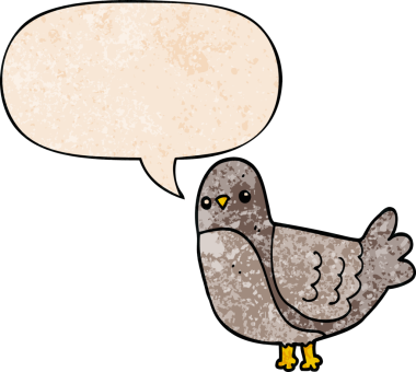 Konuşma baloncuğu olan karikatür kuşu insan tarafından çizilmiş eski doku.