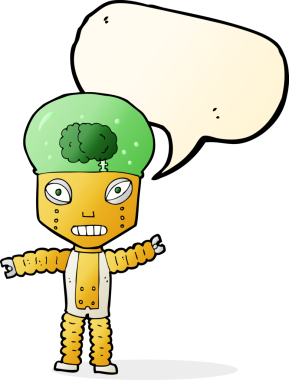 Bir insan tarafından çizilmiş konuşma balonu olan geleceğin robotu.