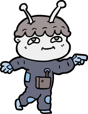 Bir insan tarafından çizilmiş dost canlısı çizgi film uzay adamı.