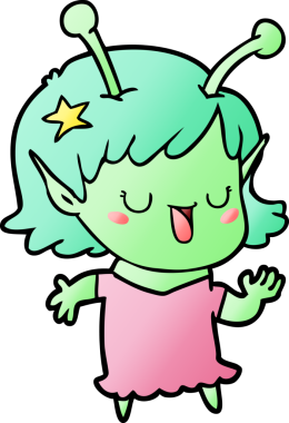 Bir insan tarafından çizilmiş mutlu uzaylı kız çizgi filmi.