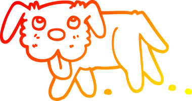 Bir insan tarafından çizilmiş mutlu bir köpeğin sıcak çizgi çizimi.