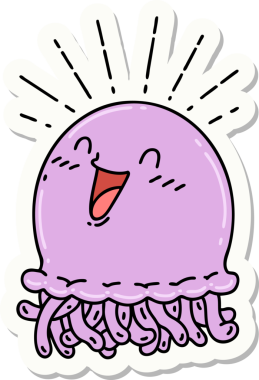 Bir insan tarafından çizilmiş mutlu denizanası dövmesi çıkartması.