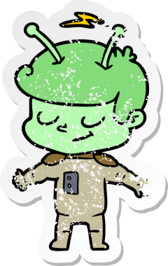 Bir insan tarafından çizilmiş dost canlısı bir uzay adamının sıkıntılı çıkartması.