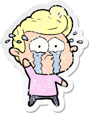 Bir insan tarafından çizilmiş ağlayan bir karikatür çıkartması.