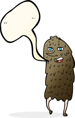 Bir insan tarafından çizilmiş konuşma balonlu çizgi film canavarı.