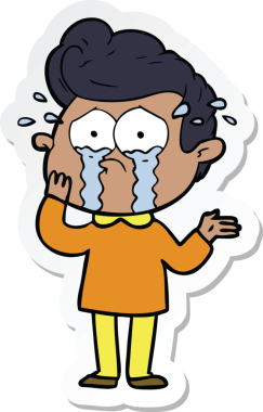 Bir insan tarafından çizilmiş endişeli, ağlayan bir adamın çıkartması.