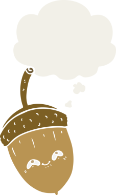 Düşünce baloncuklu çizgi film meşe palamudu insan tarafından çizilmiş.