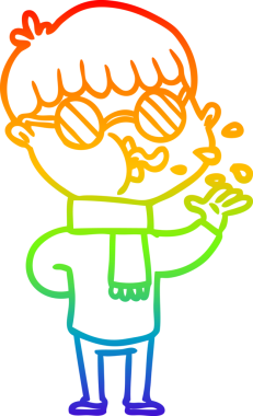 Bir insan tarafından çizilmiş gözlük takan çizgi film çocuğu çizimi.