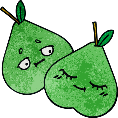 Bir insan tarafından çizilmiş yeşil armut retro grunge desen karikatürü