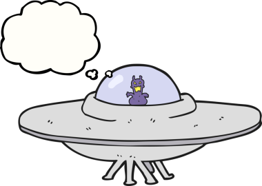 Bir insan tarafından çizilmiş serbest çizim balon karikatür UFO 'su