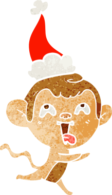 Çılgın el, bir insan tarafından çizilmiş Noel Baba şapkasıyla koşan bir maymunun eski çizgi filmini çizdi.