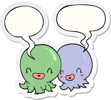 Bir insan tarafından çizilmiş iki çizgi film ahtapotu.