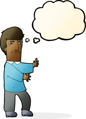 Bir insan tarafından çizilmiş düşünce kabarcığı olan huysuz bir çizgi film karakteri.