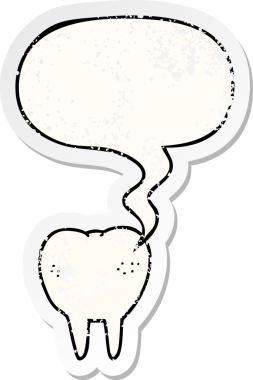 Konuşma baloncuğu olan çizgi film dişleri bir insan tarafından çizilmiş sıkıntılı eski bir çıkartma.