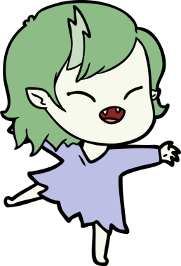 Bir insan tarafından çizilmiş gülen vampir kız çizgi filmi.