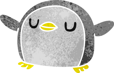 Bir insan tarafından çizilmiş sevimli bir penguenin eski çizgi film çizimi kawaii