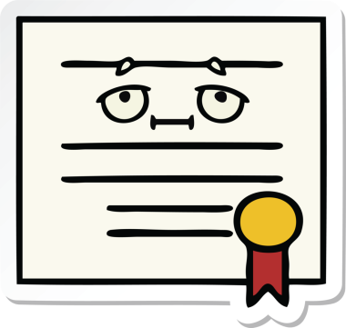 Bir insan tarafından çizilmiş şirin bir karikatür mezuniyet diplomasının çıkartması.