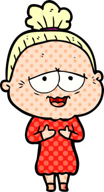 Bir insan tarafından çizilmiş mutlu yaşlı kadın çizgi filmi.