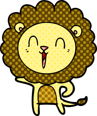 Bir insan tarafından çizilmiş gülen aslan çizgi filmi.