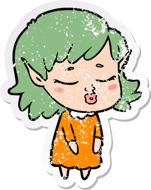 Bir insan tarafından çizilmiş güzel bir elf kızının sıkıntılı çıkartması.