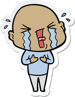 Bir insan tarafından çizilmiş ağlayan kel bir adamın çıkartması.