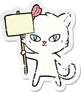 Bir insan tarafından çizilmiş protesto işareti olan sevimli bir karikatür kedinin sıkıntılı çıkartması.