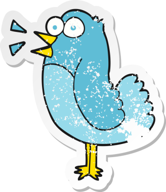 Bir insan tarafından çizilmiş karikatür kuşunun gerilmiş çıkartması.