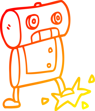 Bir insan tarafından çizilen çizgi film robotunun sıcak çizgi çizimi