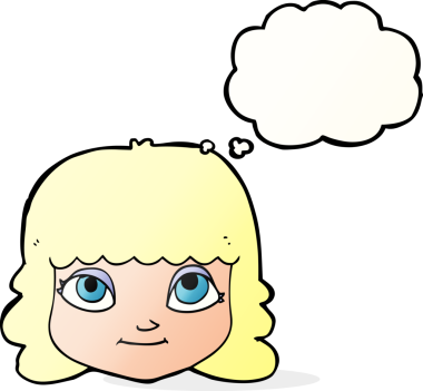 Bir insan tarafından çizilmiş düşünce baloncuklu mutlu kadın yüzü.