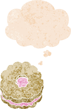 Düşünce baloncuklu çizgi film bisküvisi grunge sıkıntılı retro dokuma tarzı bir insan tarafından çizilmiş