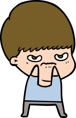 Bir insan tarafından çizilmiş sinirli çizgi film çocuğu.