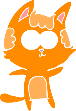 Bir insan tarafından çizilmiş mutlu düz renkli çizgi film kedisi