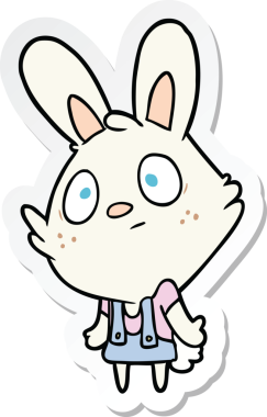 Bir insan tarafından çizilmiş omuz silken çizgi film tavşanının çıkartması.