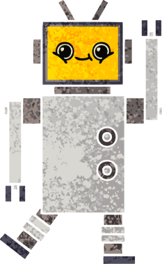 Bir insan tarafından çizilmiş bir robotun retro çizim tarzı karikatürü