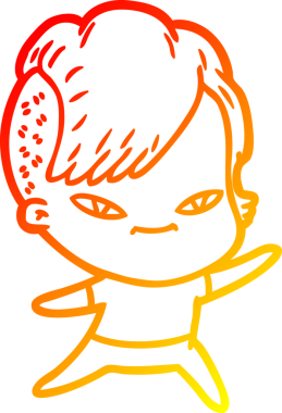 Hipster saç kesimi bir insan tarafından çizilmiş güzel bir çizgi film kızı çizimi.