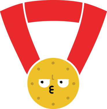 Bir insan tarafından çizilmiş altın madalyanın düz renkli retro karikatürü