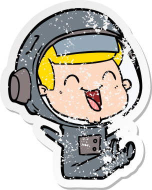 Bir insan tarafından çizilmiş mutlu bir astronotun sıkıntılı çıkartması.