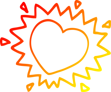 Bir insan tarafından çizilmiş yanan bir kalbin sıcak çizgi çizimi.