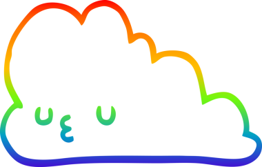 Gökkuşağı gradyan çizgisi bir insan tarafından çizilmiş şirin bir karikatür bulutu