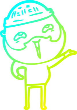 Bir insan tarafından çizilmiş, mutlu, sakallı, çizgi film karakteri.