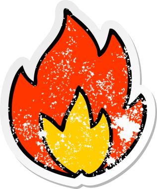 Bir insan tarafından çizilmiş şirin bir çizgi film yangınının sıkıntılı çıkartması.