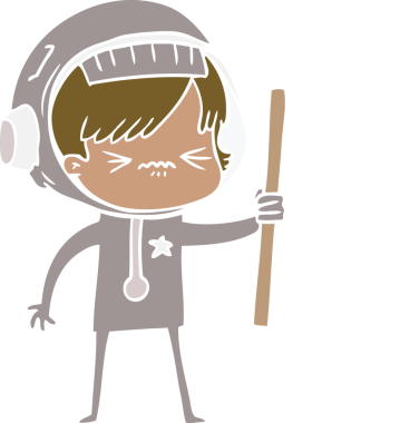 Kızgın düz renkli çizgi film kızı bir insan tarafından çizilmiş bayrak sallıyor.