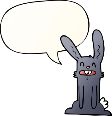Bir insan tarafından çizilmiş, konuşma baloncuklu çizgi film tavşanı.