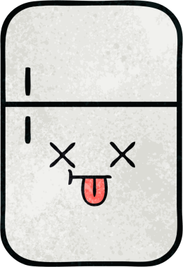 Bir insan tarafından çizilmiş buzdolabının retro grunge desenli karikatürü.