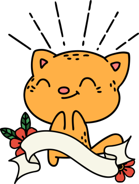 Dövme stili afiş Bir insan tarafından çizilmiş mutlu kedi