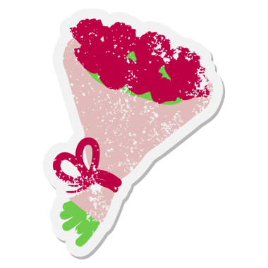 Bir insan tarafından çizilmiş bir buket çiçek grunge etiketi.