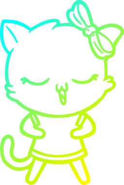 Bir insan tarafından kafasında yay olan çizgi film kedisinin soğuk gradyan çizimi